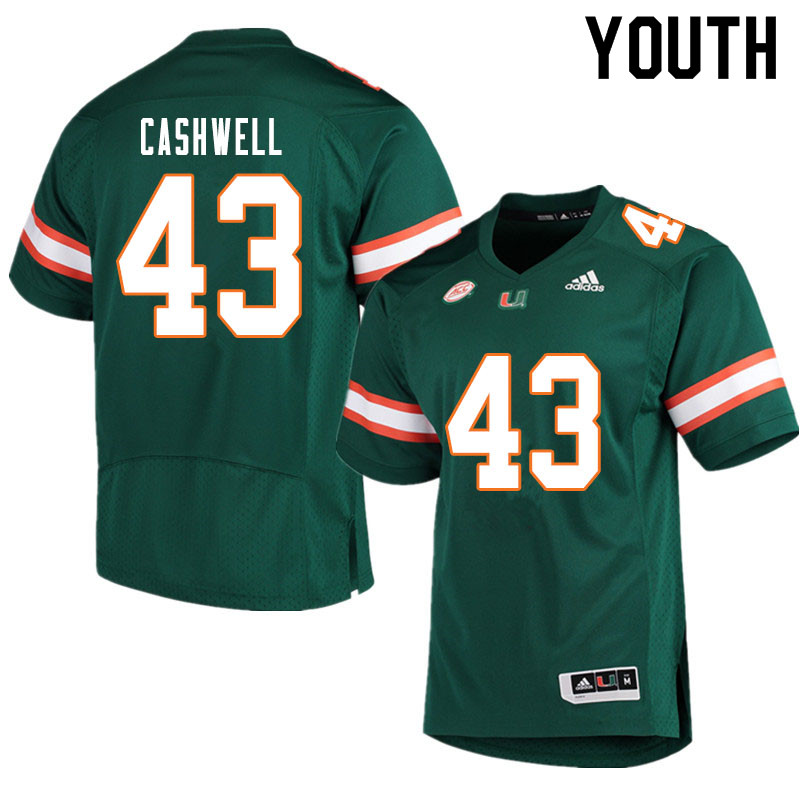 Youth #43 Isaiah Cashwell Miami Hurricanes College Football Jerseys Sale-Green